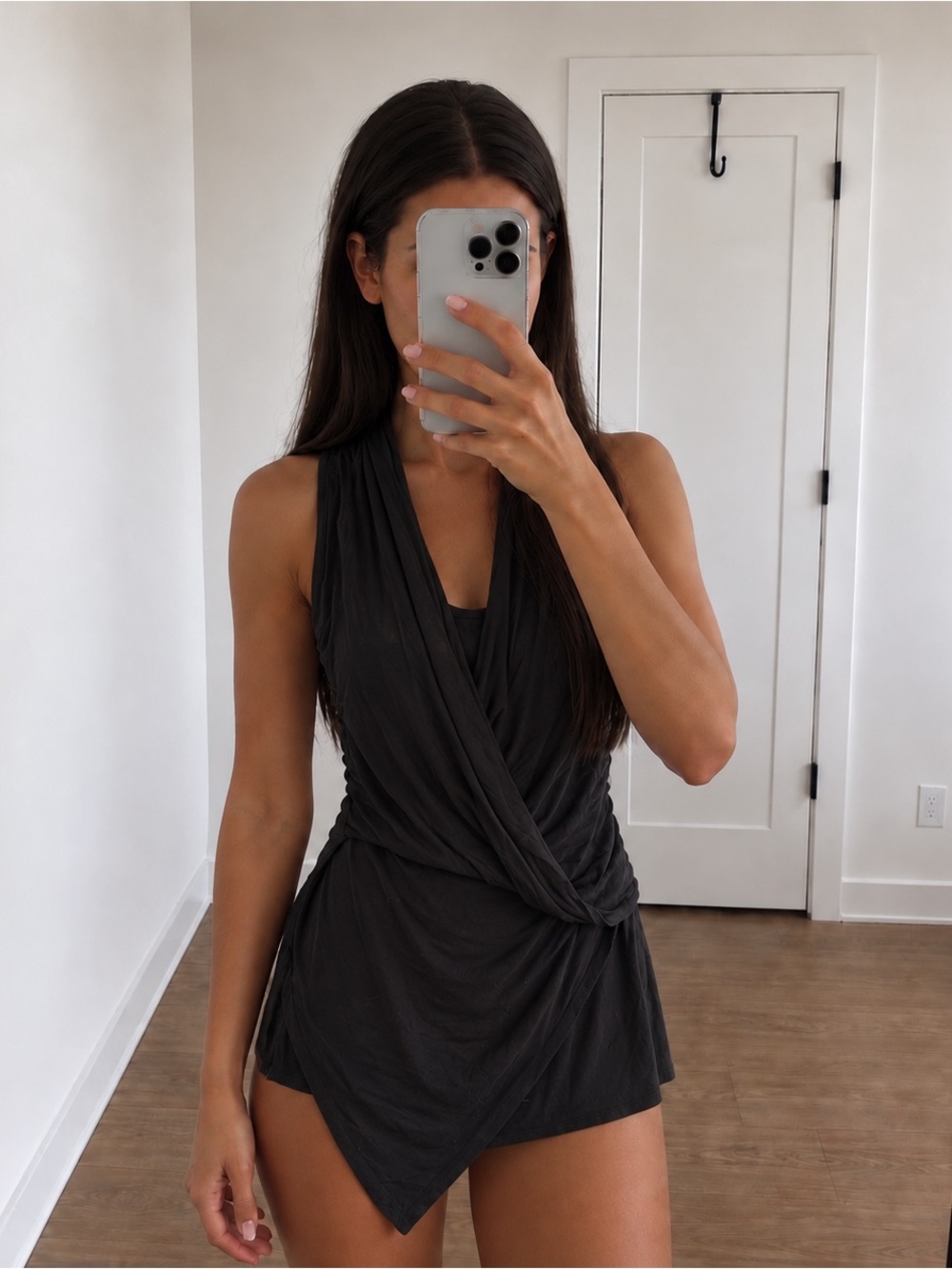 Marciano Black Draped Wrap Front Romper